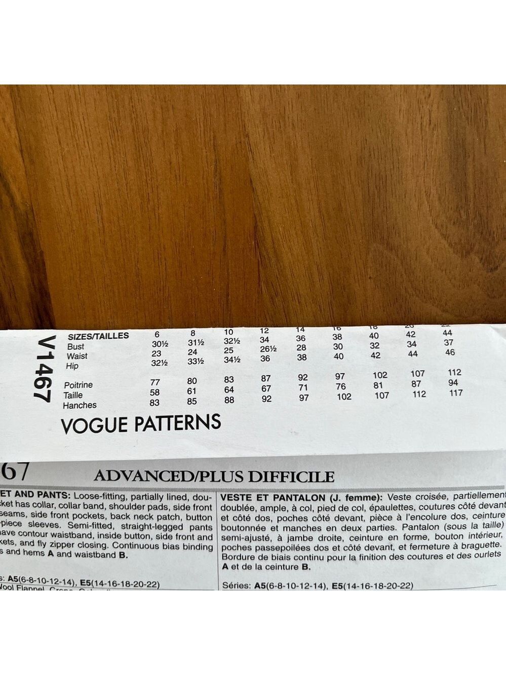 VOGUE Patterns American Designer Anne Klein V1467/E5 Advanced Jacket Pants Uncut - Picture 4 of 10